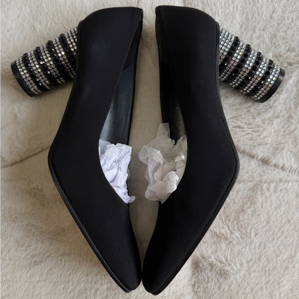 Black Pointed Toe Crystal-Embellished Heel Pumps - Picture 5 of 9